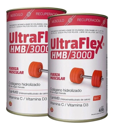Imagen 1 de 1 de Suplemento en polvo TRB Pharma  Ultraflex HMB/3000 colágeno hidrolizado sabor frutos rojos en lata de 420g pack x 2 u