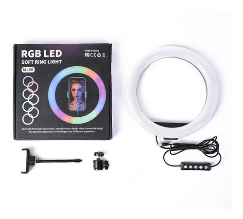 Imagen 2 de 9 de Aro Led 26 Cm Usb Rgb Para Celular + Trípode