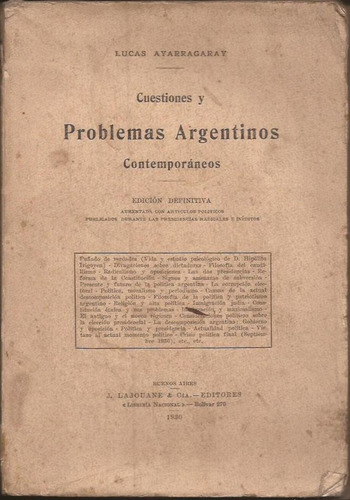 Ayarragaray Cuestiones Y Problemas Argentinos Contemporáneos