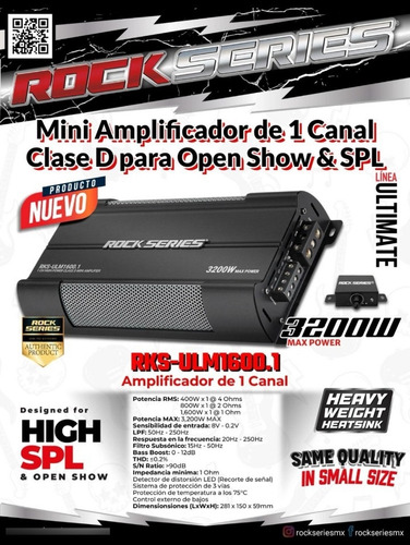 Amplificador D Rock Series 1600 Watts Rms Rks-ulm1600.1 Negro