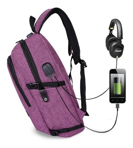 Mochila Multifuncional Notebook Viagem Business Com Usb Cor Rosa-escuro