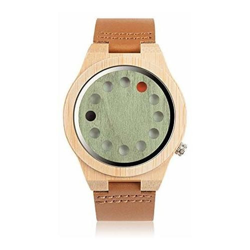 Bobo Bird Mens Reloj De Madera De Bambú 12 Agujeros Temporiz