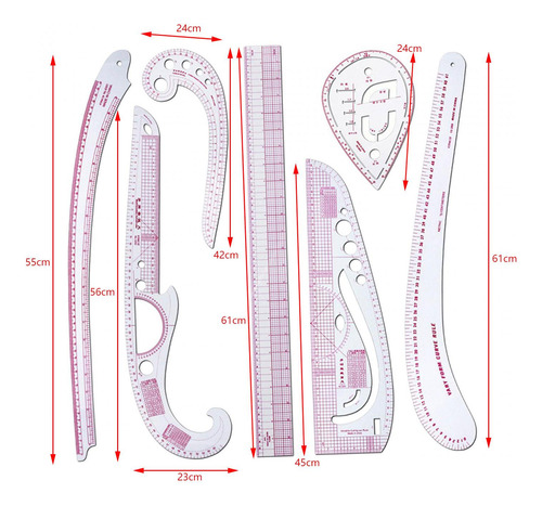 Conjunto De Regla Curva Francesa Para Coser, 7 Piezas
