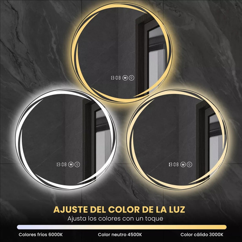 Banna Espejo Led Baño Touch 3 Modo Con Antivaho Hora Temp 80x80cm