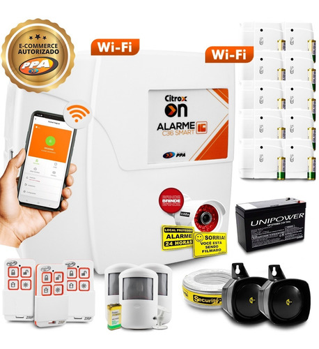 Kit Alarme Sem Fio Wifi App Celular 13 Sens 3 Contr Bateria