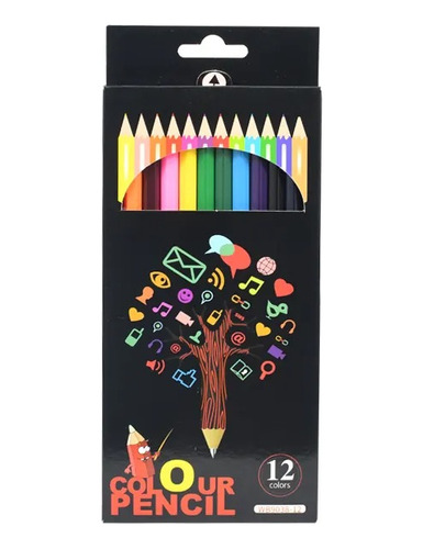 Set 12 Lapices Colores Surtidos Dibujo Pintura Escolar 