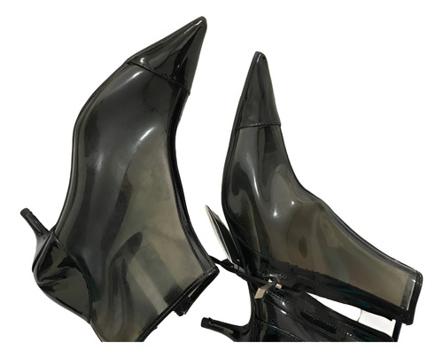 Bota Zara Ankle Boot Vinil Transparente Preta Bico Fino Nova