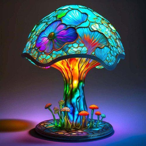 Lámpara De Mesa Decorativa Con Diseño De Hongo Colorido