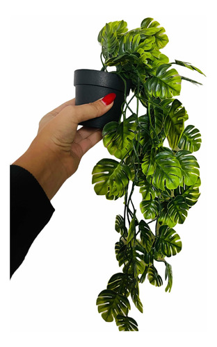 Planta Artificial Colgante Hojas Monstera Con Maceta