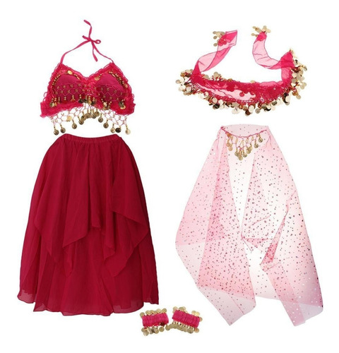 Traje De Danza Del Vientre For Niños Halter Con Borlas De