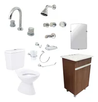 Comprar Set Baño Completo Muebles Griferias Cromada Sanitarios Loza Accesorios Espejo Vanitory 50 Cm Wengue Recto Moderno