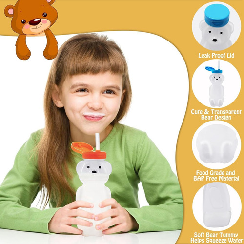 Vaso Entrenador Para Bebes Y Niños, Vaso De Oso Para Entrenar En Alimentacion Complementaria Con Popote Flexible
