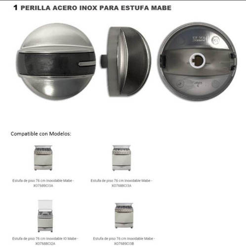 Perilla Para Estufa Mabe De Acero Inoxidable.