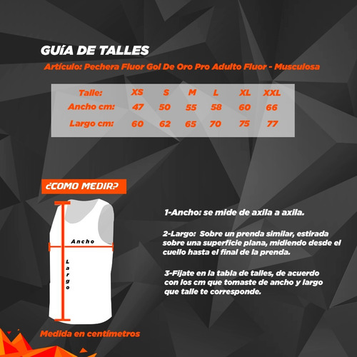 Imagen 2 de 3 de Pechera Fluor Gol De Oro Pro Adulto Fluor - Musculosa