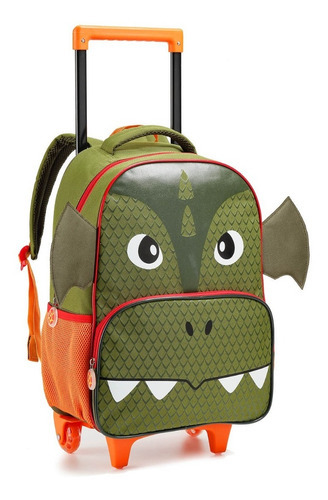 Kit Mochila Escolar Rodinha Infantil Dragão Verde Resistente