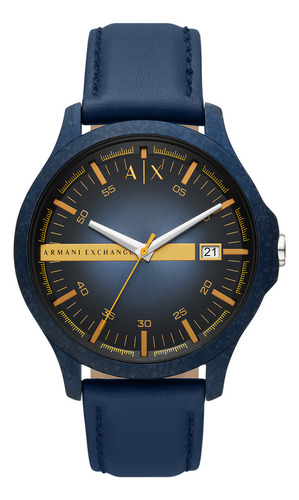 Reloj Hombre Armani Exchange Ax2442 Hampton Correa Azul Bisel Azul Fondo Azul