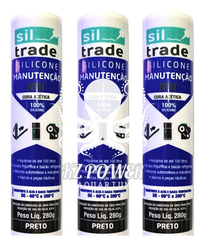 3 Tubos Siltrade Silicone Manutenção Rtv 280gr Preto 