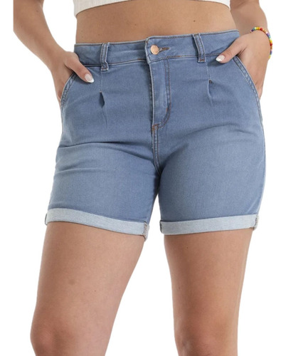 Short Jean Slouchy Elastizado Mujer Tiro Alto Promoción 