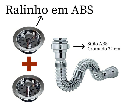 Sifão Sanfonado Flexível Cromado P/ Pia + 2 Cestinha Ralinho