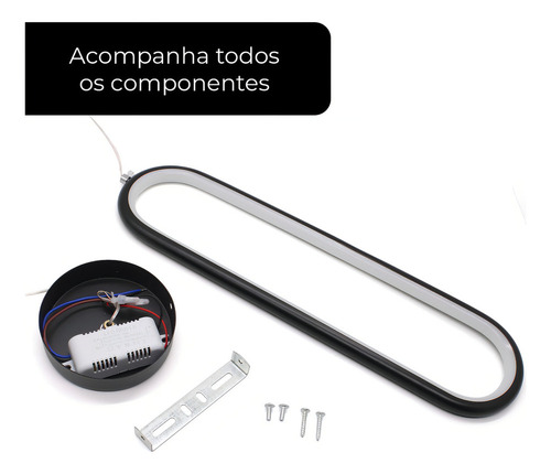 Luminária Pendente Teto Lustre Slim Led Anel Oval Preto 8018