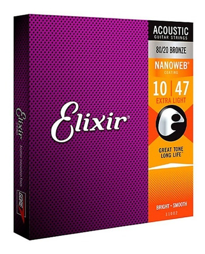 Encordoamento Elixir 010 Bronze80/20 Nanoweb Violão Original