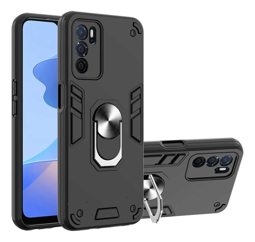 Funda De Oppo A16 Con Anillo Metálico Negro Antishock