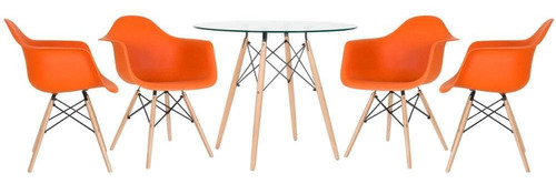 Kit Mesa Eames Wood 90 Cm Tampo Vidro  4 Cadeiras Daw Cor da tampa Laranja