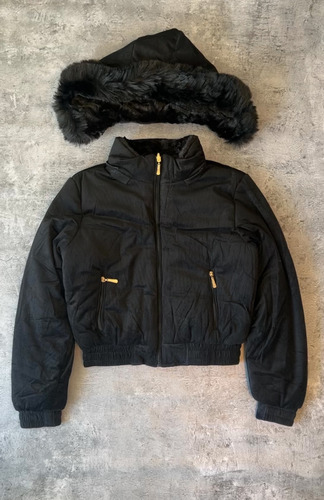 Campera Puffer Piel Mujer Corderoy Capucha Desmontable