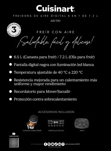 Freidora De Aire Digital 7.2lts 8 En 1 Cuisinart