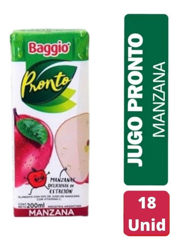 Imagen 1 de 6 de Jugo Baggio Manzana 200ml Pronto Natural Bebida Pack X18