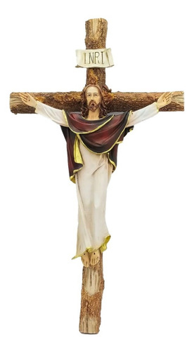 Cristo Resucitado Cruz Crucifijo De Pared En Resina 36cm