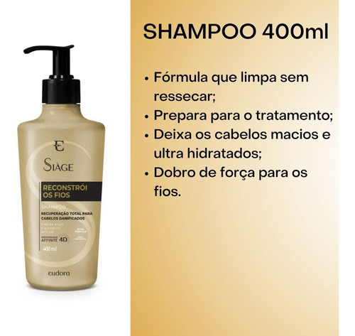 Shampoo Siàge Reconstrói Os Fios 400ml