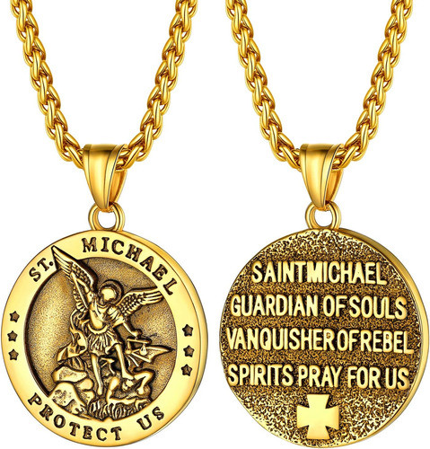 Prosteel Collar Con Medallón De San Miguel Arcángel, Chapado