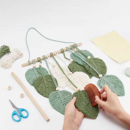 Kit De Macramé Pared Para Principiantes, Tapiz Hojas Y Pluma