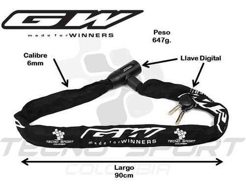 Imagen 4 de 8 de Candado Gw Cadena Seguridad Bicicleta Moto Multiusos Oferta