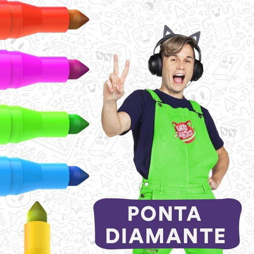 Imagem 3 de 3 de Newpen Caneta Ponta Diamante 2-4mm C/12 Cores Gato Galáctico