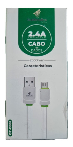 Cabo Goldenultra Dados Carregamento 2 Metros Micro - Usb V8 Cor Branco