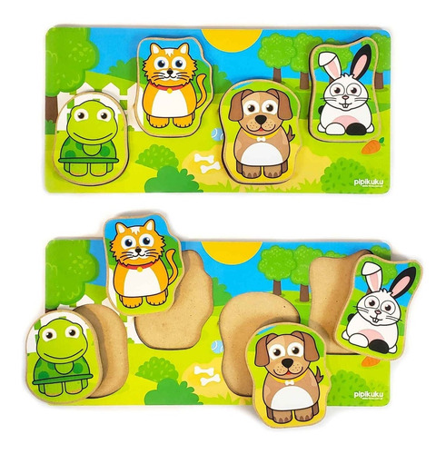 Encastre Plano De 4 Piezas De Madera Mascotas Pipikuku