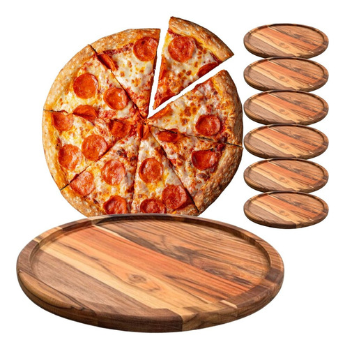 Kit 6 Tábua Suporte De Madeira Para Servir Pizza - 40 Cm