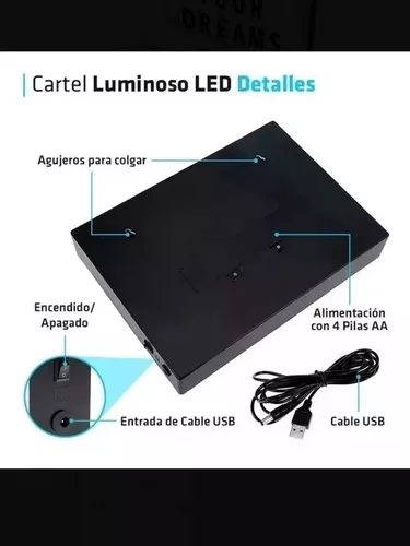 Cosi Home Caja de luz led A5 120 Letras y Símbolos, Conexión USB o