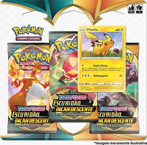 Pokémon Triple Pack Escuridão Incandescente Pikachu Hatenna