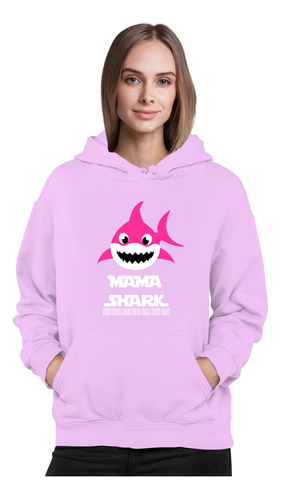 Poleron Estampado Mama Shark Dia De La Madre Familia Tiburon Regalo Mujer