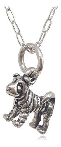 Collar De Encanto De Perro Shar Pei Pequeño De Plata E...