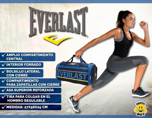 Imagen 2 de 4 de Bolso Everlast Gimnasio Viaje Deportivo Urbano Reforzado Tira De Hombro Color La Mejor Calidad! Diseño By Happy Buy