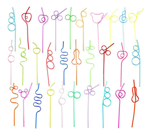 Crazy Straws, Reutilizable, Colorida, Con Forma De Lazo Vari