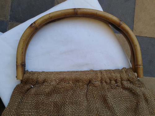 Bolsa Antigua De Arpillera Bordada Con Manijas De Madera