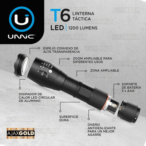 Linterna Led Tactica Bateria Recargable T6 12000 Lumens + Pilas + Funda