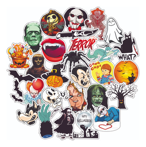 Pack Stickers Calcos Vinilos Terror Miedo - Termo Celular 