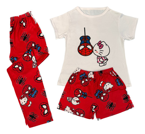 Pijama Hello Kitty Y Spider-man Short Pantalón Y Blusa