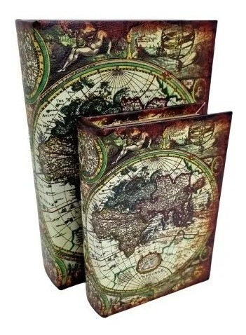 Conjunto Com 2 Caixas Livro Decorativo Mapa/ Globo Terrestre